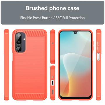 Samsung Galaxy M16/F36 Børstet TPU Cover - Karbonfiber - rød