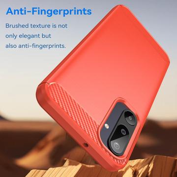 Samsung Galaxy M16/F36 Børstet TPU Cover - Karbonfiber - rød