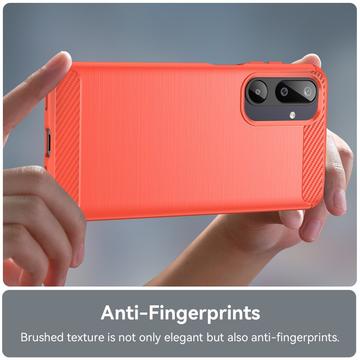 Samsung Galaxy M16/F36 Børstet TPU Cover - Karbonfiber - rød