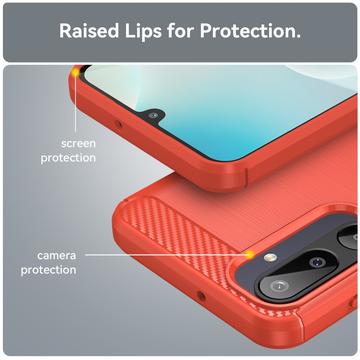 Samsung Galaxy M16/F36 Børstet TPU Cover - Karbonfiber - rød