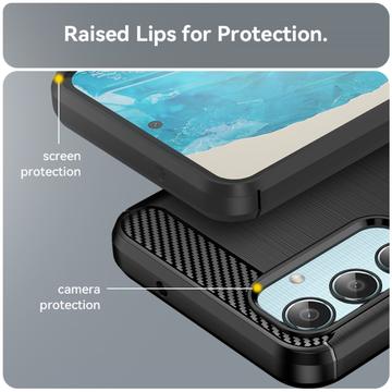 Samsung Galaxy M35 Børstet TPU Cover - Karbonfiber - Sort
