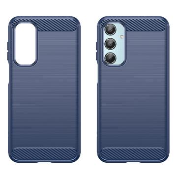 Samsung Galaxy M35 Børstet TPU Cover - Karbonfiber - Blå