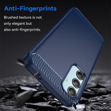 Samsung Galaxy M35 Børstet TPU Cover - Karbonfiber - Blå