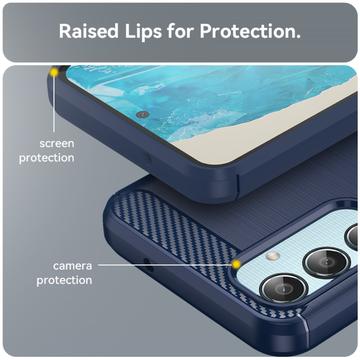 Samsung Galaxy M35 Børstet TPU Cover - Karbonfiber - Blå
