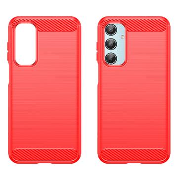 Samsung Galaxy M35 Børstet TPU Cover - Karbonfiber - Rød