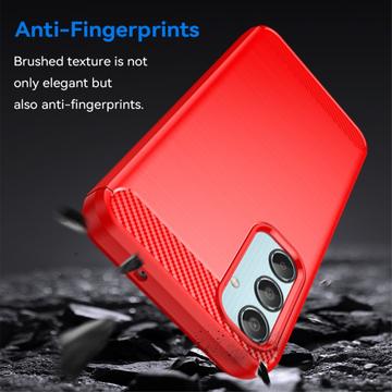 Samsung Galaxy M35 Børstet TPU Cover - Karbonfiber - Rød