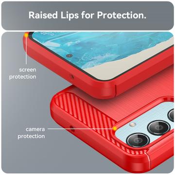 Samsung Galaxy M35 Børstet TPU Cover - Karbonfiber - Rød