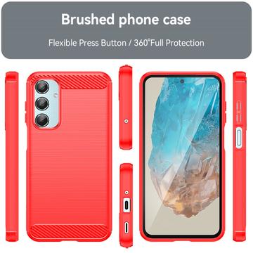 Samsung Galaxy M35 Børstet TPU Cover - Karbonfiber - Rød