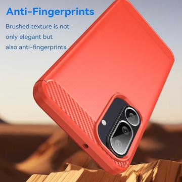 Samsung Galaxy M56/F56 Børstet TPU Cover - Karbonfiber - rød