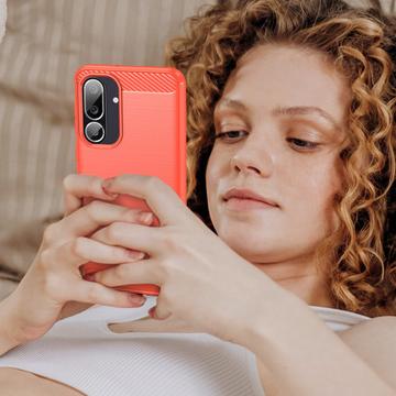 Samsung Galaxy M56/F56 Børstet TPU Cover - Karbonfiber - rød