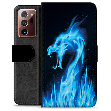 Samsung Galaxy Note20 Ultra Premium Flip Cover med Pung - Blå Ild Drage