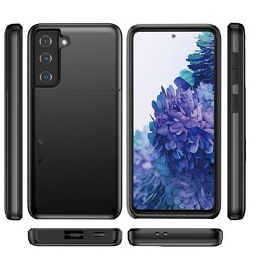 Samsung Galaxy S21 5G Hybrid Cover med Glidende Kortslot - Sort