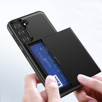 Samsung Galaxy S21 5G Hybrid Cover med Glidende Kortslot - Sort