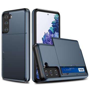Samsung Galaxy S21 5G Hybrid Cover med Glidende Kortslot - Mørkeblå