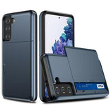 Samsung Galaxy S21 5G Hybrid Cover med Glidende Kortslot - Mørkeblå