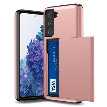 Samsung Galaxy S21 5G Hybrid Cover med Glidende Kortslot - Rødguld