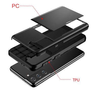 Samsung Galaxy S21 FE 5G Hybrid Cover med Glidende Kortslot - Army Grøn