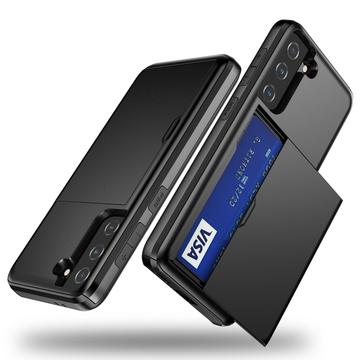 Samsung Galaxy S21 FE 5G Hybrid Cover med Glidende Kortslot - Sort
