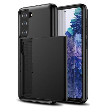 Samsung Galaxy S21 FE 5G Hybrid Cover med Glidende Kortslot - Mørkeblå