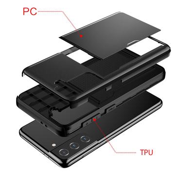 Samsung Galaxy S21 FE 5G Hybrid Cover med Glidende Kortslot - Rødguld
