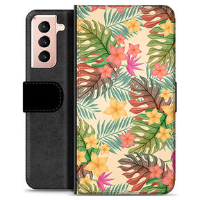 Samsung Galaxy S21 5G Premium Flip Cover med Pung - Lyserøde Blomster