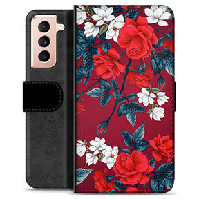 Samsung Galaxy S21 5G Premium Flip Cover med Pung - Vintage Blomster