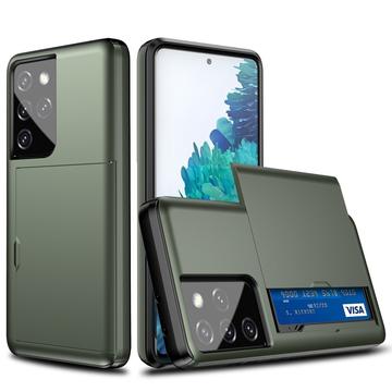 Samsung Galaxy S21 Ultra 5G Hybrid Cover med Glidende Kortslot - Army Grøn