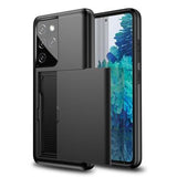 Samsung Galaxy S21 Ultra 5G Hybrid Cover med Glidende Kortslot - Sort