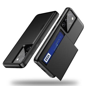 Samsung Galaxy S21 Ultra 5G Hybrid Cover med Glidende Kortslot - Sort