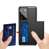 Samsung Galaxy S21 Ultra 5G Hybrid Cover med Glidende Kortslot - Sort