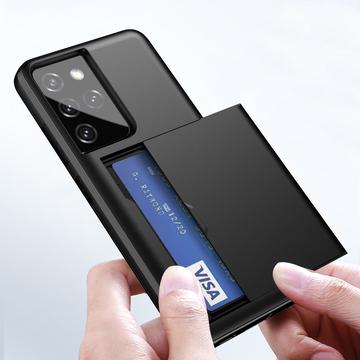 Samsung Galaxy S21 Ultra 5G Hybrid Cover med Glidende Kortslot - Sort