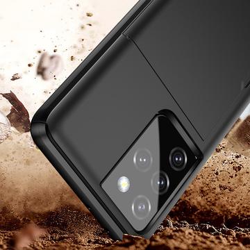 Samsung Galaxy S21 Ultra 5G Hybrid Cover med Glidende Kortslot - Sort
