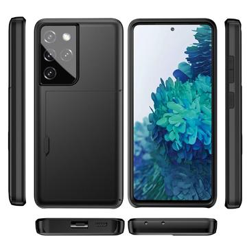 Samsung Galaxy S21 Ultra 5G Hybrid Cover med Glidende Kortslot - Sort