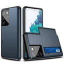 Samsung Galaxy S21 Ultra 5G Hybrid Cover med Glidende Kortslot - Mørkeblå