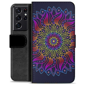 Samsung Galaxy S21 Ultra 5G Premium Flip Cover med Pung - Farverig Mandala