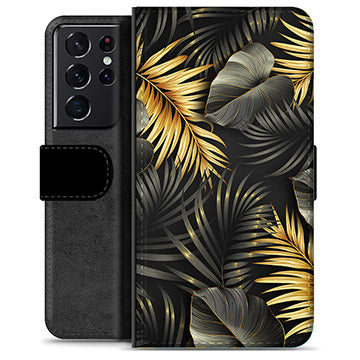 Samsung Galaxy S21 Ultra 5G Premium Flip Cover med Pung - Gyldne Blade