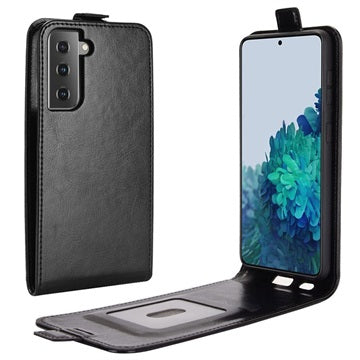 Samsung Galaxy S21 5G Vertikal Flip Taske med Kortholder - Sort