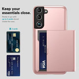 Samsung Galaxy S22 5G Hybrid Cover med Glidende Kortslot - Rødguld