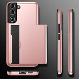 Samsung Galaxy S22 5G Hybrid Cover med Glidende Kortslot - Rødguld