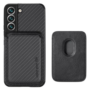 Samsung Galaxy S22 5G Magnetisk Cover med Kortholder - Karbonfiber - Sort