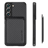 Samsung Galaxy S22 5G Magnetisk Cover med Kortholder - Karbonfiber - Sort