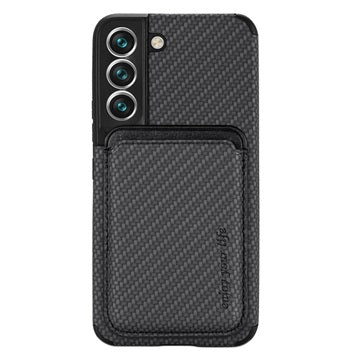 Samsung Galaxy S22 5G Magnetisk Cover med Kortholder - Karbonfiber - Sort