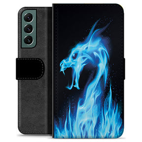 Samsung Galaxy S22+ 5G Premium Flip Cover med Pung - Blå Ild Drage