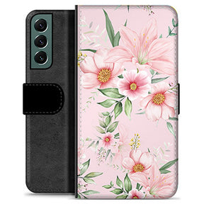 Samsung Galaxy S22+ 5G Premium Flip Cover med Pung - Vandfarveblomster