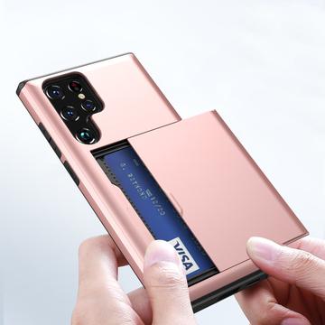 Samsung Galaxy S22 Ultra 5G Hybrid Cover med Glidende Kortslot - Mørkeblå