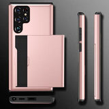 Samsung Galaxy S22 Ultra 5G Hybrid Cover med Glidende Kortslot - Rødguld