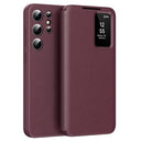 Samsung Galaxy S22 Ultra 5G Smart Clear View Flip etui med kortplads - Vinrød