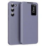 Samsung Galaxy S22+ 5G Smart Clear View Flip etui med kortplads - grå-lilla