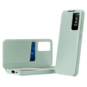 Samsung Galaxy S22+ 5G Smart Clear View Flip etui med kortplads - Lysegrøn