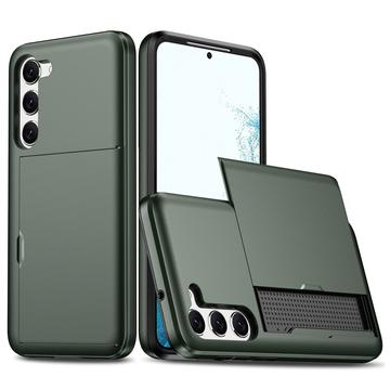 Samsung Galaxy S23 5G Hybrid Cover med Glidende Kortslot - Army Grøn